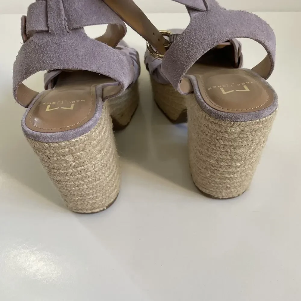 Marc Fisher ODILIA ESPADRILLE PLATFORM SANDAL Size 8 Lavender Purple Jute Heel